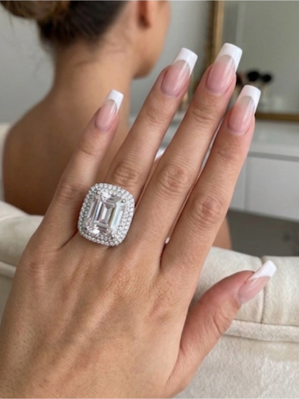 Stunning Oversized Radiant Cut Cz Double Halo Luxury Cocktail Ring Size 9